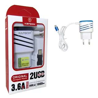 CARREGADOR KAPBOM TYPE C, 3.6A, 2 USB, - KA-393TY